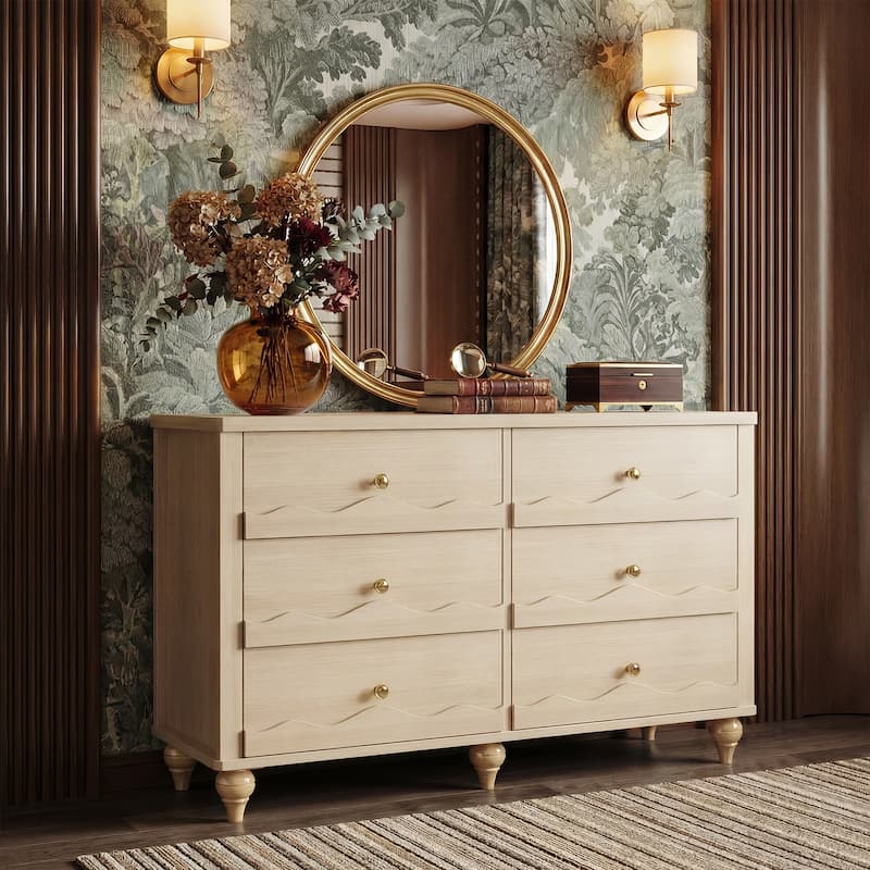 Narill Wave-Inspired 6-Drawer Dresser Closet Organizer, 43-In Chest of Drawers TV Stand