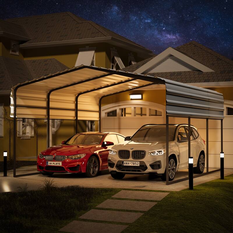 Erommy Outdoor Carport with Galvanized Steel Roof - Multi-Use Shelter, Sturdy Metal Carport for Cars, Boats, and Tractors