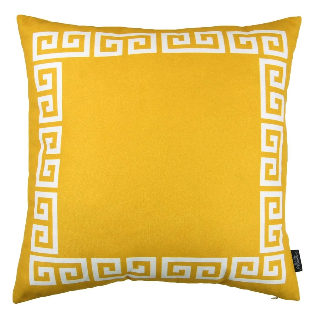 HomeRoots Yellow and White Greek Key Bordered Throw Pillow