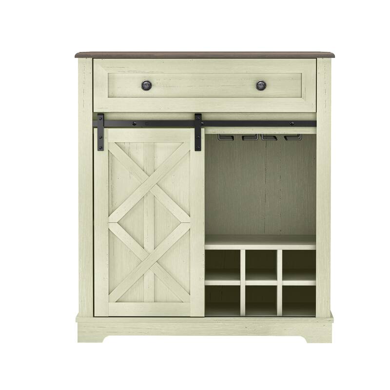Rustic Chic Wine Cabinet with Glass Holder & Wine Rack - 32" in Width