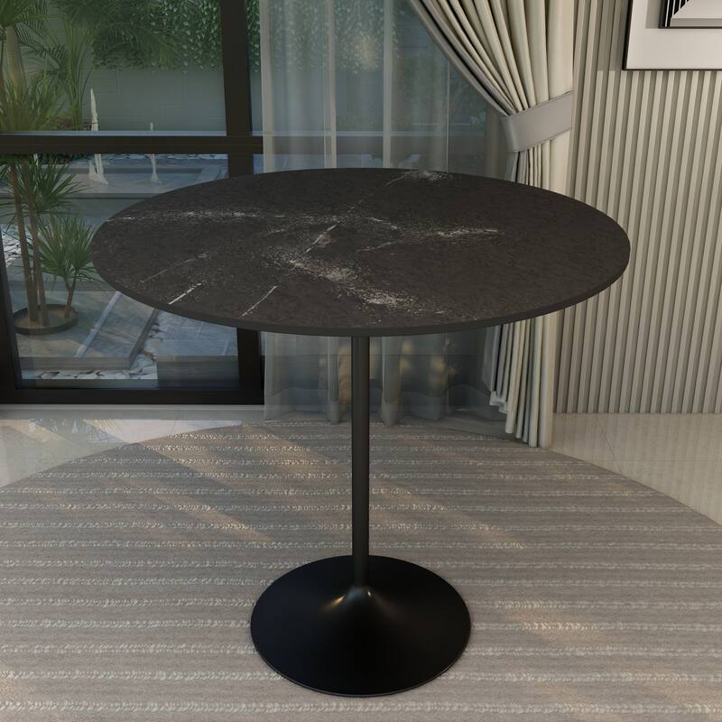 LeisureMod Verve 48" Round Dining Table with MDF Wood TableTop and Black Steel Base for Kitchen & Dining Room