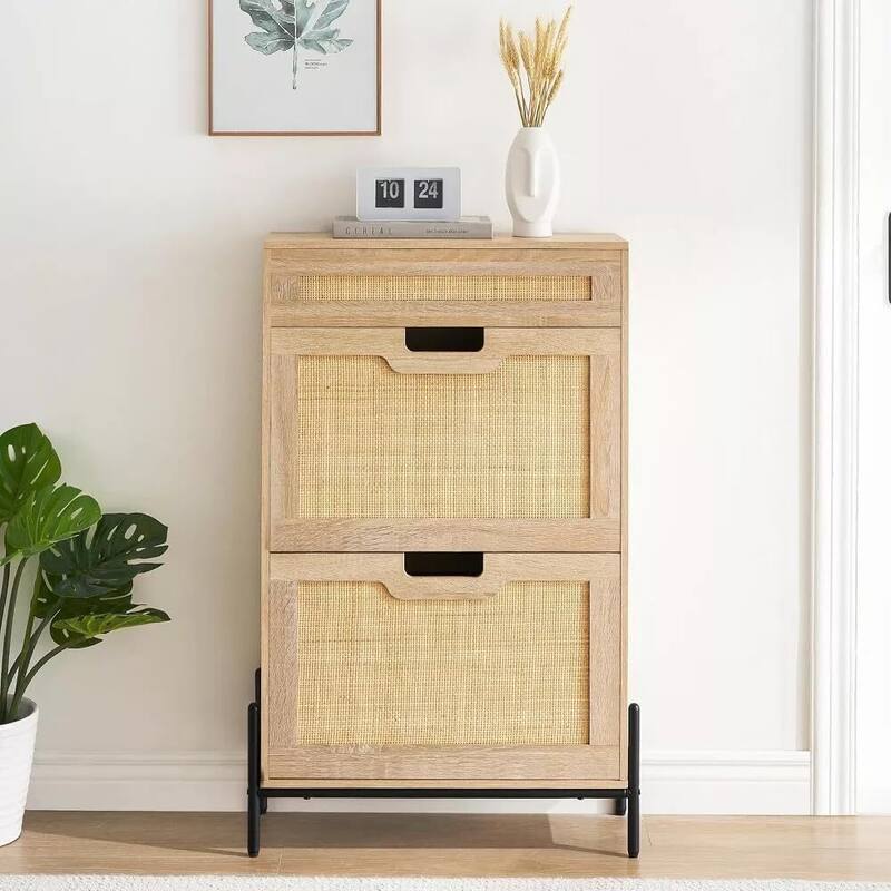 3-Tier Slim Rattan Shoe Storage Cabinet for Entryway Hallway Porch