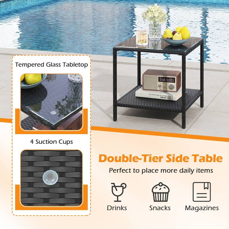 Gymax 3 Piece Patio Furniture Set Outdoor Wicker Chair & Table Set w/