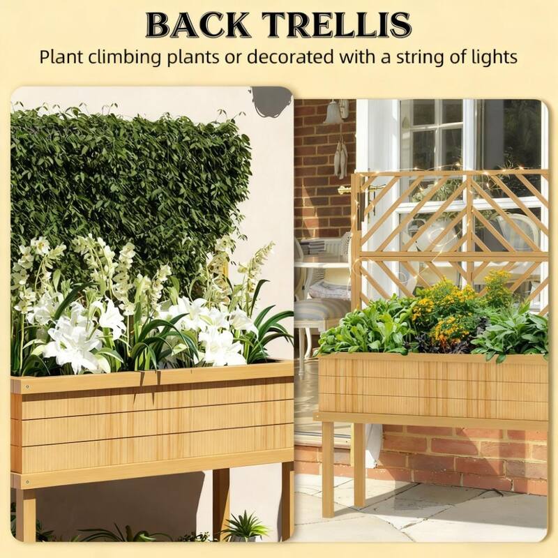 Raised Garden Bed Planter Box with Trellis, Carbonized Fir Wood