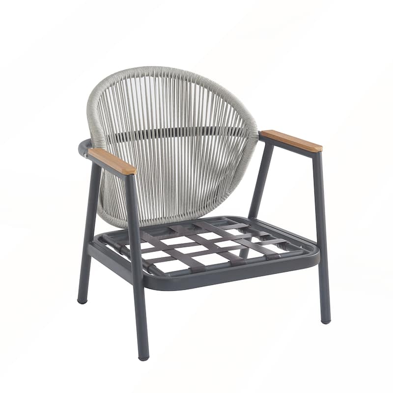 Outdoor Rope Club Chair with Textured Taupe Cushion Set of 1