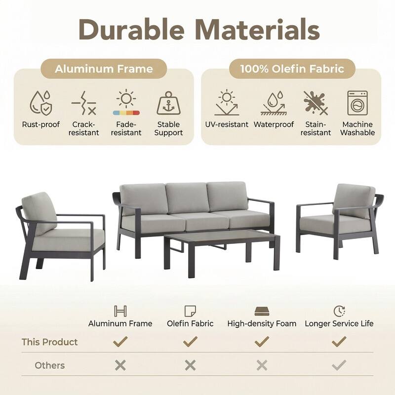 Spruce & Spring Outdoor Patio Furniture Set Aluminum Sofa Accent Chair