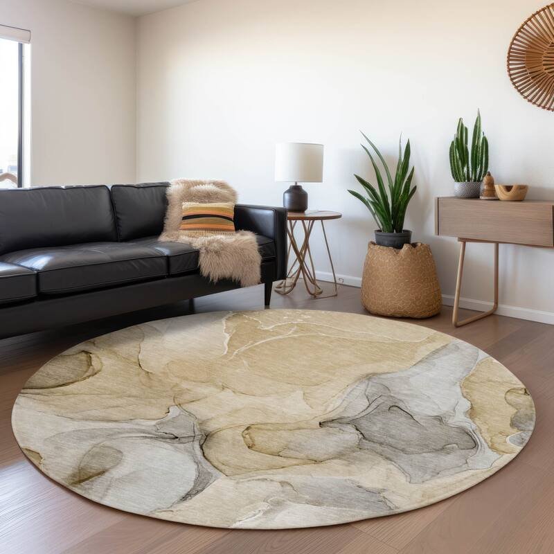 Premium Washable Super Soft Abstract Watercolor Mayfield Rug - Brown - 8' x 8' - Round