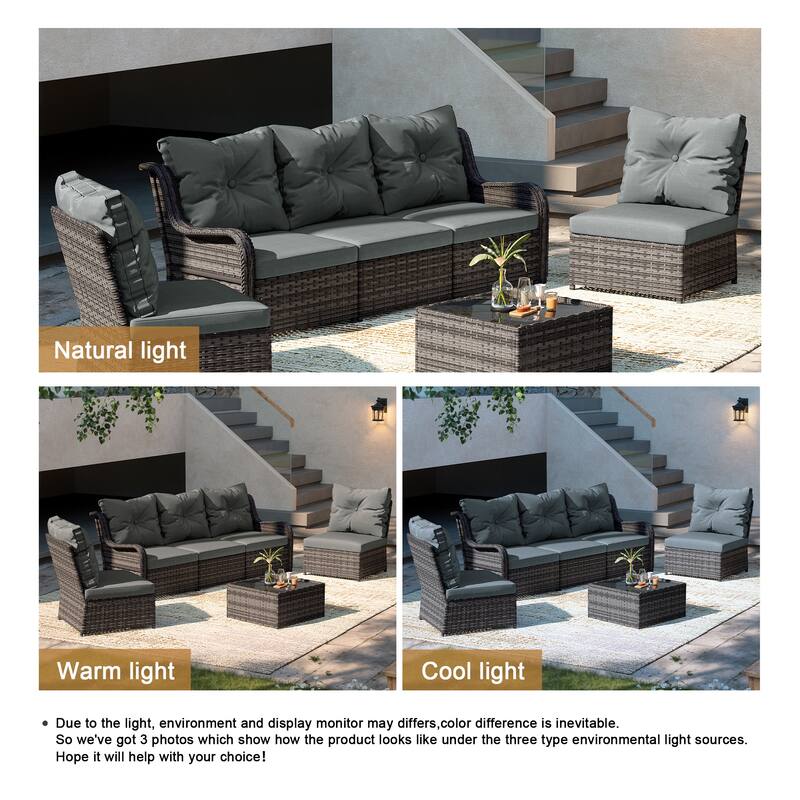 6-pieces Patio Wicker Outdoor Sectional Seating Sofa Set with Coffee Table