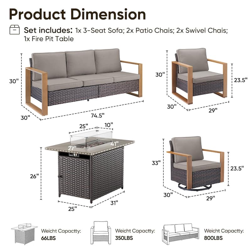 Pocassy Fire Pit Table with Outdoor Sofa Chair Ottoman Set