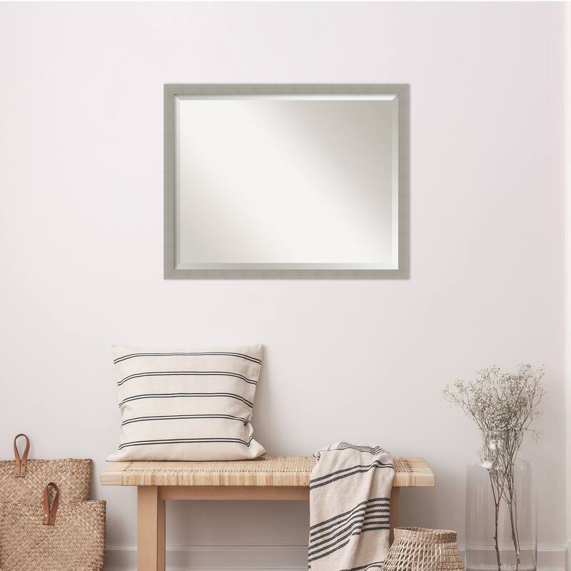 Woodgrain Stripe Beveled Wood Framed Wall Mirror