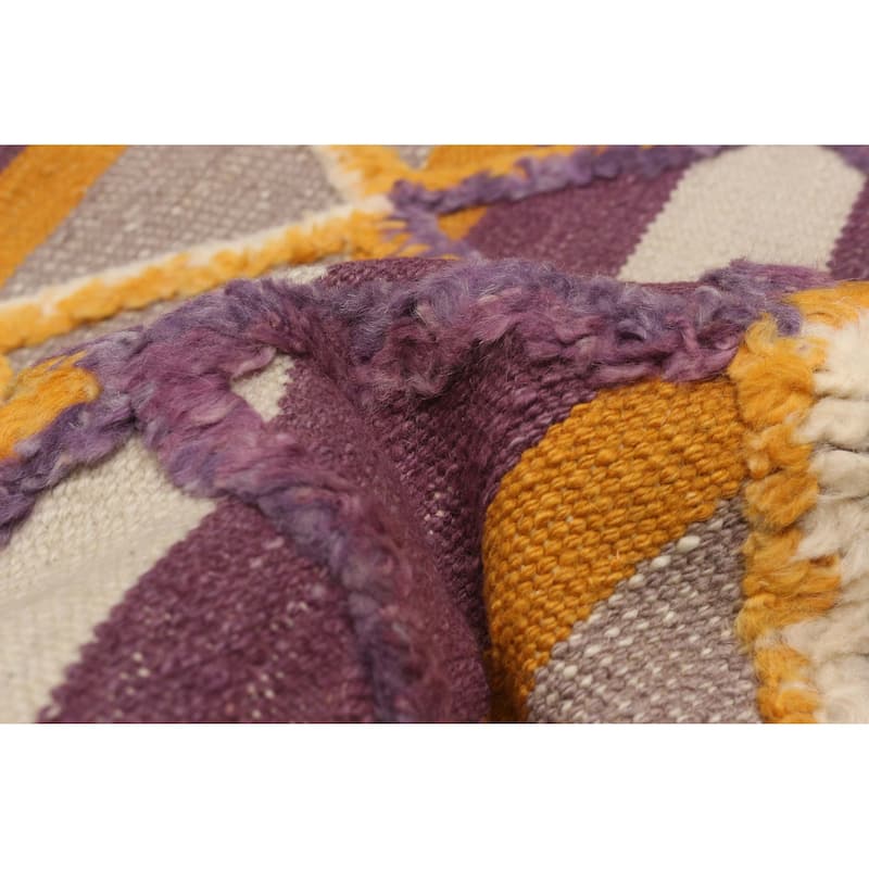ECARPETGALLERY Flat-Weave Marrakech Purple Wool Kilim - 6'9 x 9'10