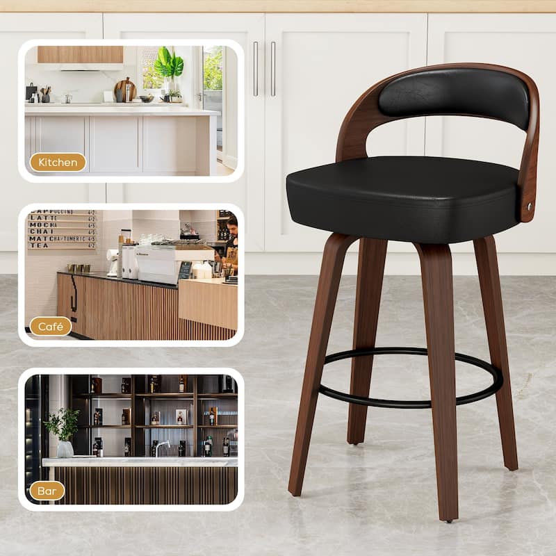 Swivel Bar Stools Set of 2, 26.8" Counter Height Bar Stools, Black Barstools Upholstered Faux Leather