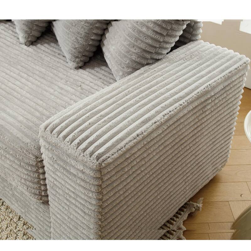 L Shaped Modular Sectional Sofa with Chaise, Oversized Corduroy Upholstered Sleeper Sofa, Floor Corner Sofa with Throw Pillows