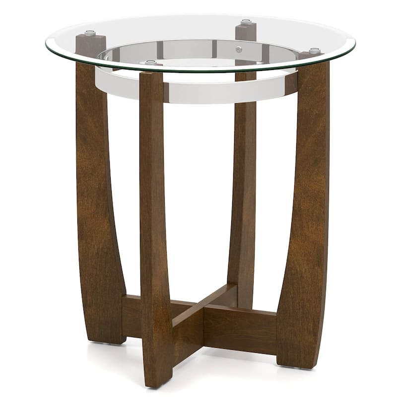 Costway 1/2 PCS 24" Round Side Table Glass End Table with Tempered - See Details - Walnut-1 PCS