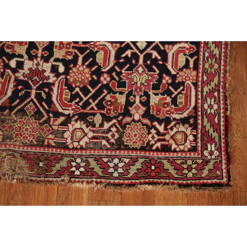 Vegetable Dye Karabagh Persian Antique Runner Rug Handmade Wool Carpet - 3'8" x 19'8" - 3'8" x 19'8" - Black