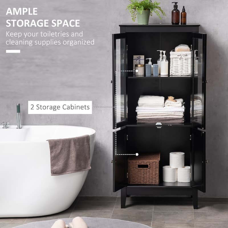 Black Bathroom Cabinet with Tempered Glass Doors and Adjustable Shelf Compact Storage Tower - 23.5" L x 15.75" W x 54.25" H