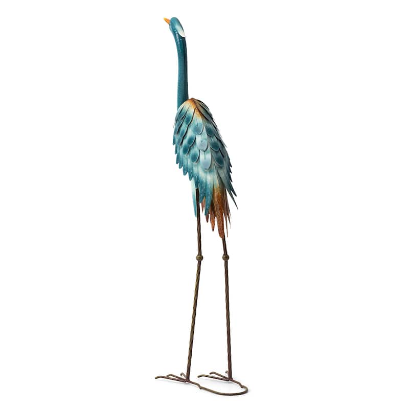 Glitzhome Metal Standing Crane Flamingo Garden Statue with Stakes Yard Art Sculpture Porch Decor