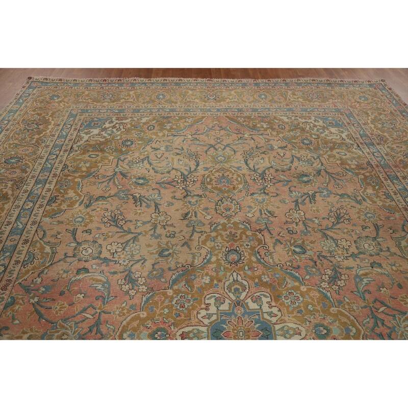 Hand Knotted Oriental 100% Wool Carpet Traditional Floral Pink Kashan Area Rug - 13' 1'' X 9' 8''