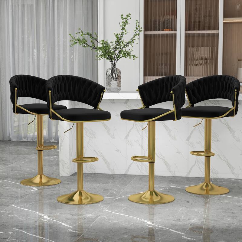 Set of 4 Bar Stool Adjustable Height with Swivel Seat - BLACK
