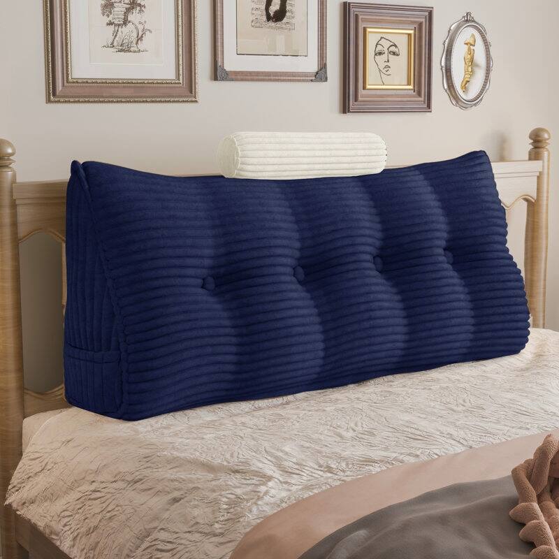 WOWMAX Headboard Wedge Reading Pillow With Bolster Neck Roll - Dark Blue - Full