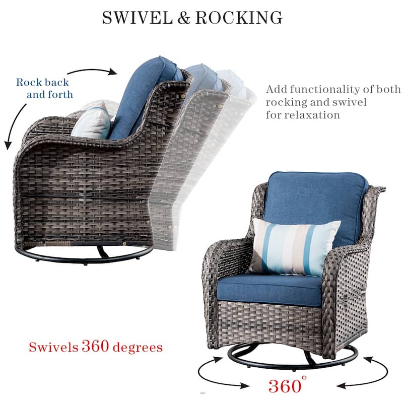 OVIOS 8-piece Rattan Wicker Patio Furniture Set Swivel Rocking Chair Set