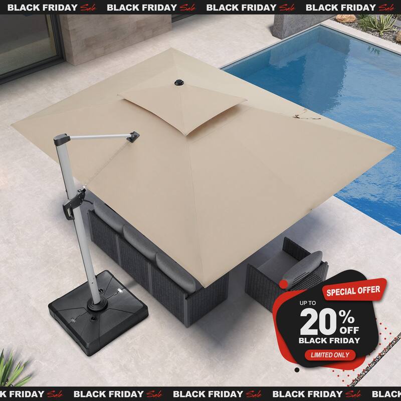 PURPLE LEAF 10 x 13ft Outdoor Rectangle Large Cantilever Umbrella with Base