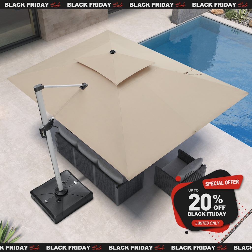 PURPLE LEAF 10 x 13ft Outdoor Rectangle Large Cantilever Umbrella with Base