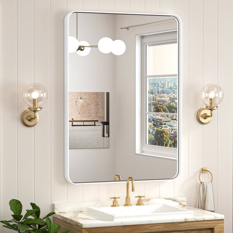 Keonjinn Rectangular Modern Aluminum Framed Bathroom Vanity Mirror, White