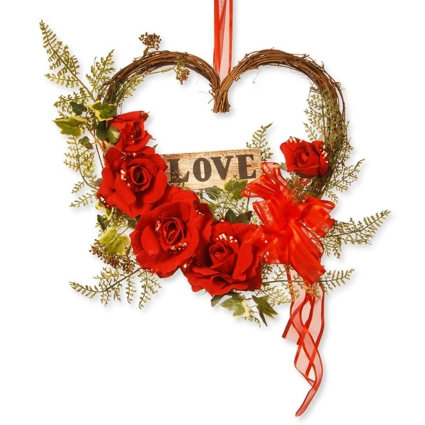 12" Rose Valentine Heart Decor Wreath - N/A