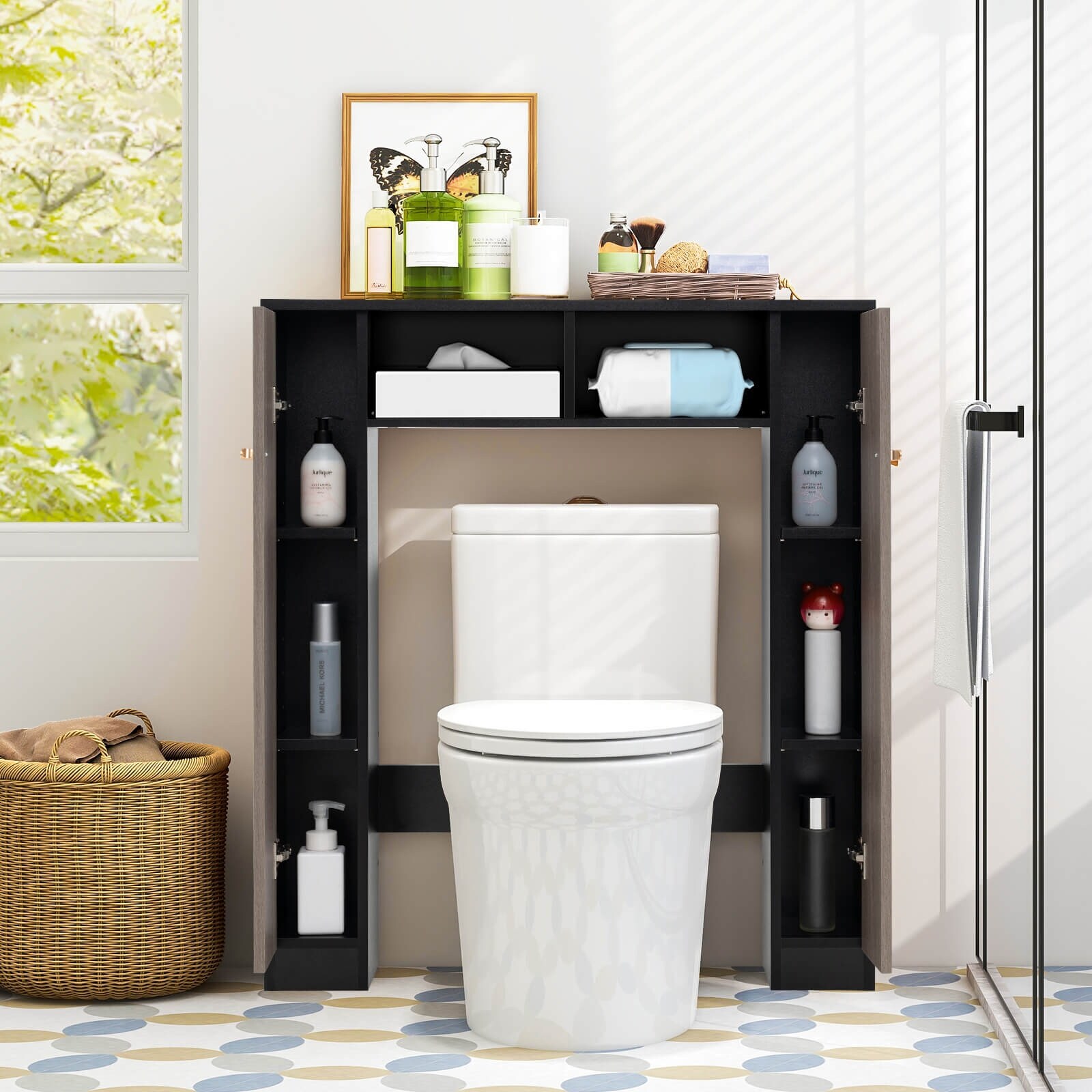 Over The Toilet Storage Cabinet Double Door Bathroom Storage