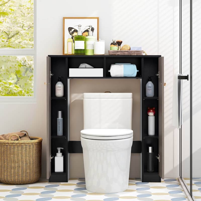 Over The Toilet Storage Cabinet Double Door Bathroom Storage Organizer