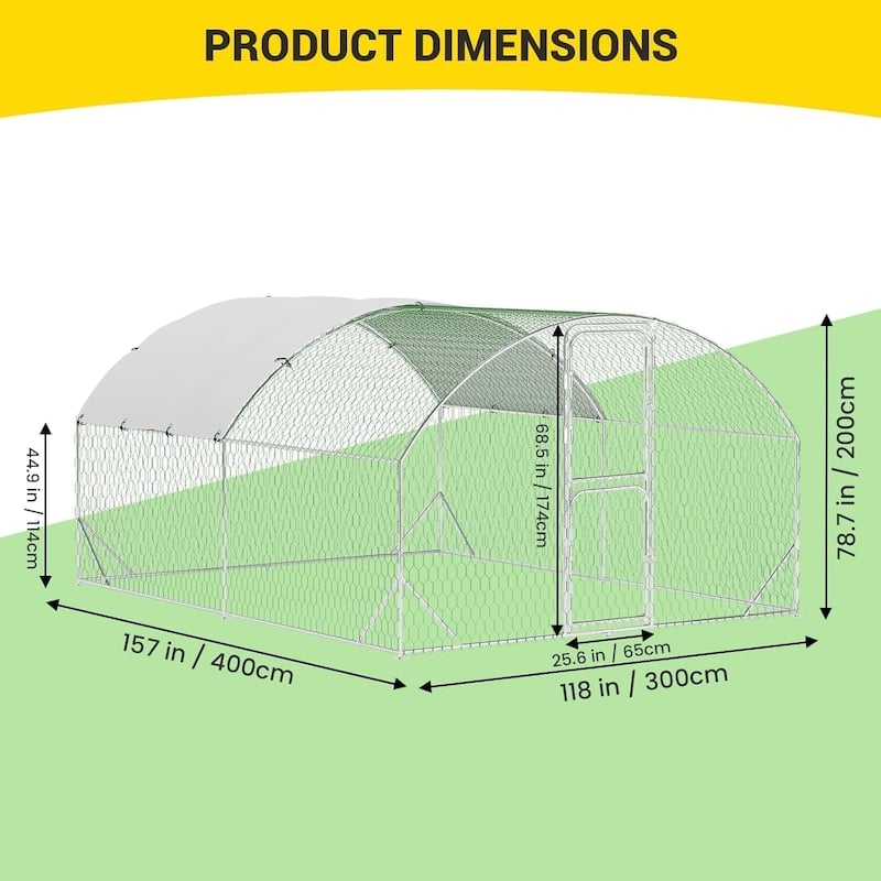 Metal Chicken Coop with Cover Large Walk-in Chicken Runs with ribs
