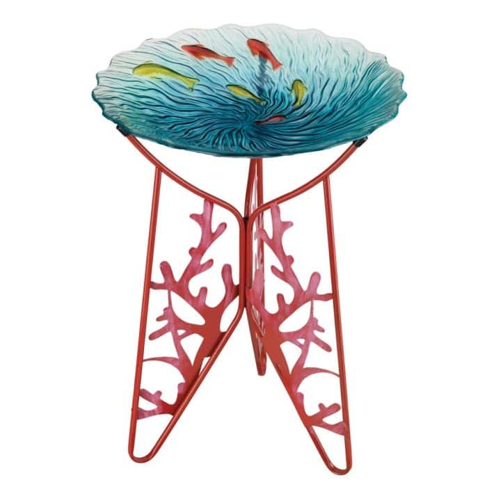 18" Birdbath with Decorative Stand - Coral