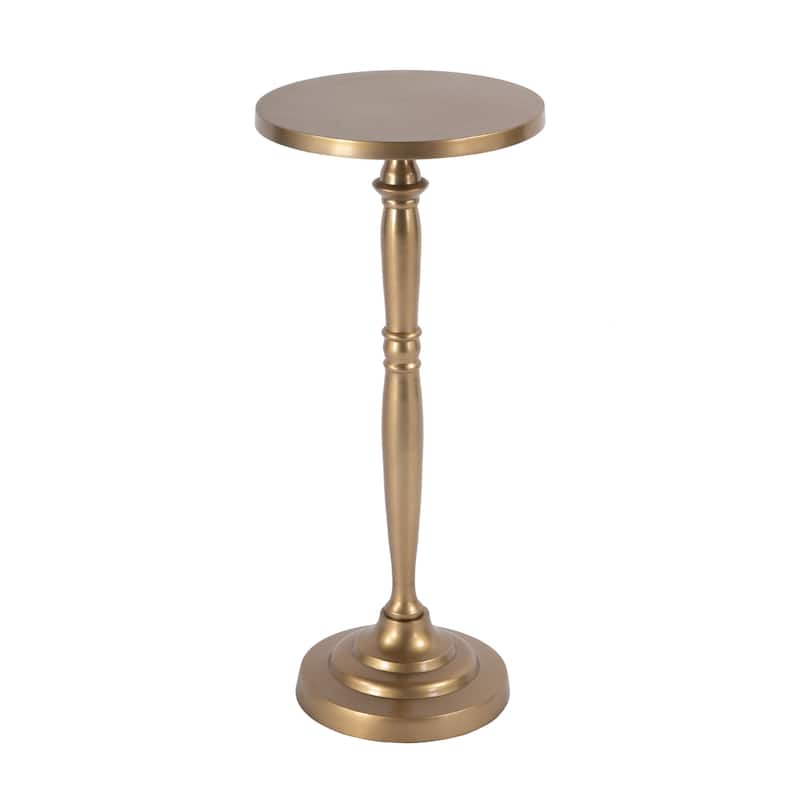 Langford Indoor 10 in. W Round Metal Pedestal Base Side Table - Antique Gold