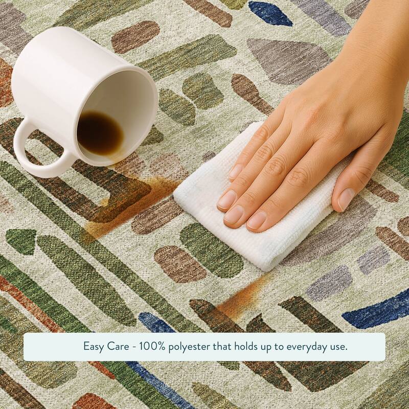 Machine Washable Indoor/ Outdoor Global Geo Chantille Rug