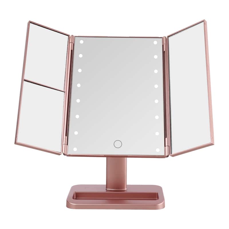 Melannco Tri-Fold Rose Gold LED Vanity Mirror, 11.6X7 Inch - N/A