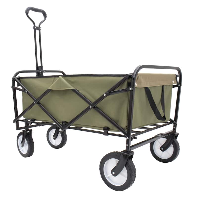 Heavy-Duty All-Terrain Folding Wagon - 360lb Capacity with Storage Straps, Green