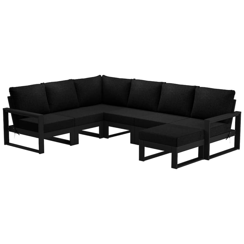 Endless Patio 7-Piece Deep Seating Set with Ottoman with Black Frame - Black/Black