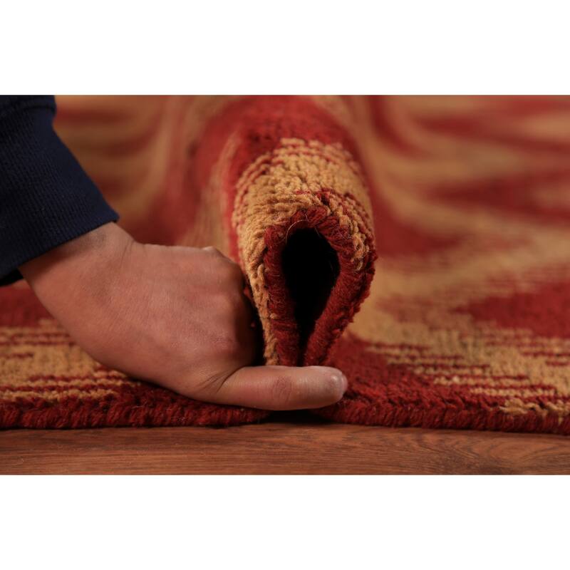 Hand Knotted Oriental 100% Wool Carpet Modern Geometric Red Moroccan Area Rug - 9' 7'' X 7' 11''