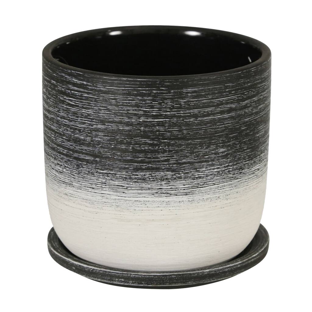 Set of 2 Planters Ceramic Black and White Planters with Contemporary Textured Gradient Design Indoor or Outdoor - 6" x 6" x 6"