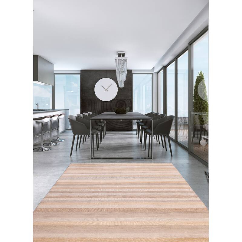 ECARPETGALLERY Hand-knotted Silk Shadow Beige Silk, Wool Rug - 8'9 x 11'8