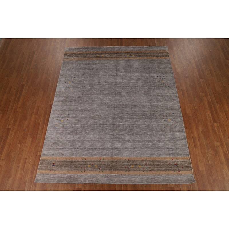 Gabbeh Oriental Area Rug Handmade Grey Silk Carpet - 7'8" x 9'9"