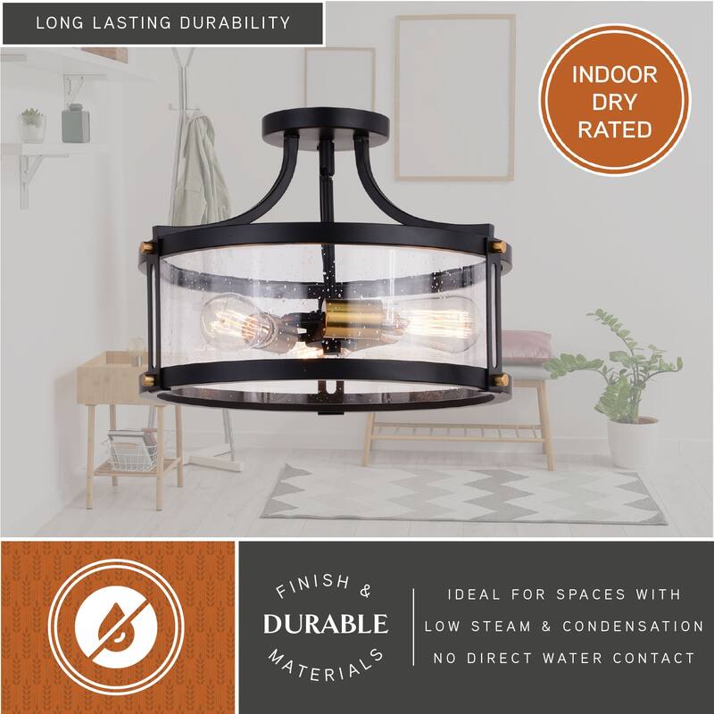 Holbrook 15.75-in W Industrial Semi Flush Mount Ceiling Light Clear Glass