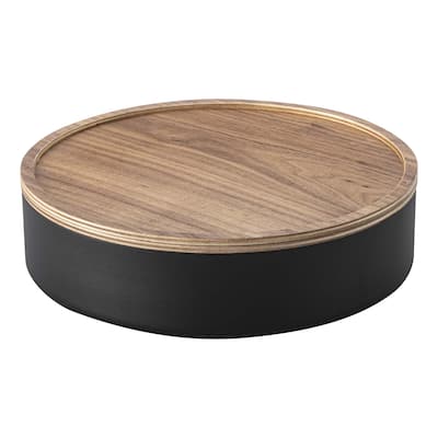 Yamazaki Home Storage Case - Two Sizes, Steel and Wood, Short, Lid - L 8.7 x W 8.7 x H 2.4 inches