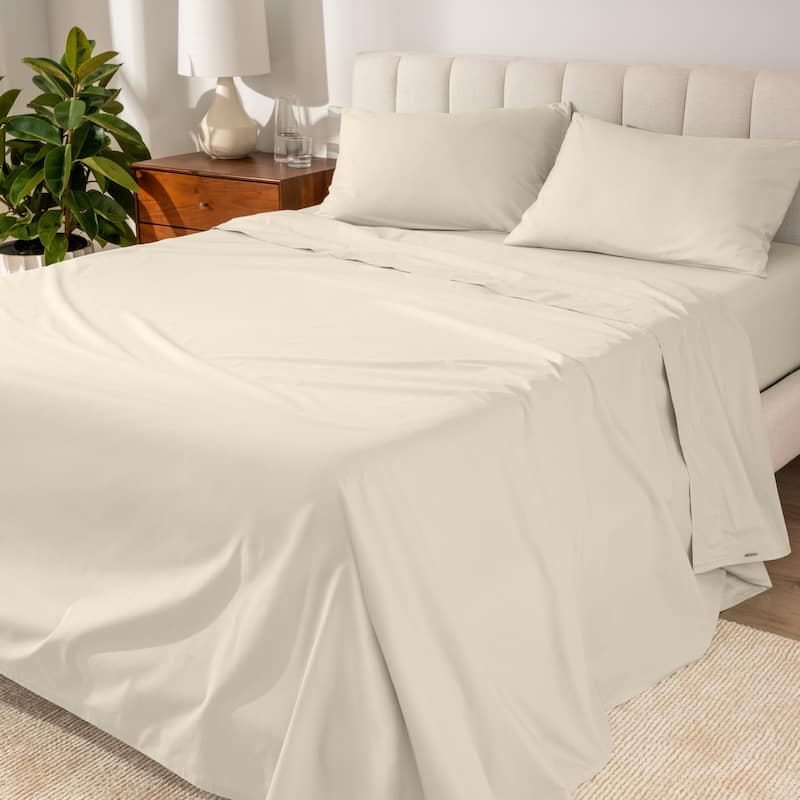 Bare Home Organic Cotton Sheet Set - Crisp Percale Weave - Queen - Sand