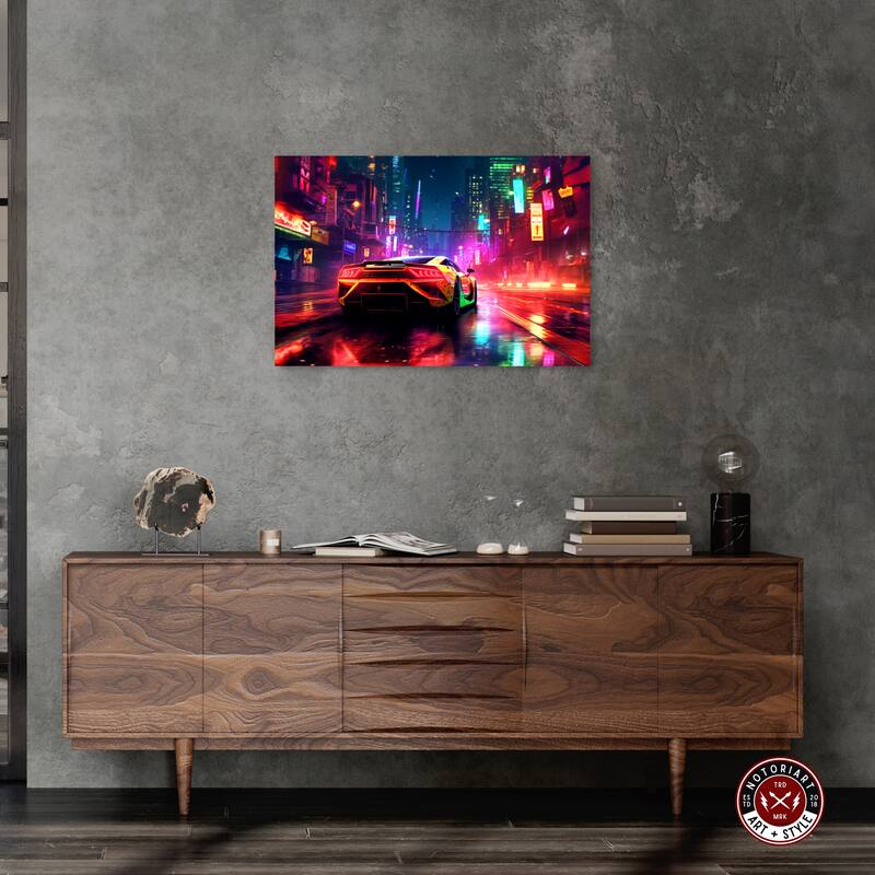 Notoriart City Night Drive Gallery Wrapped Car 1 Piece Canvas Wall Art