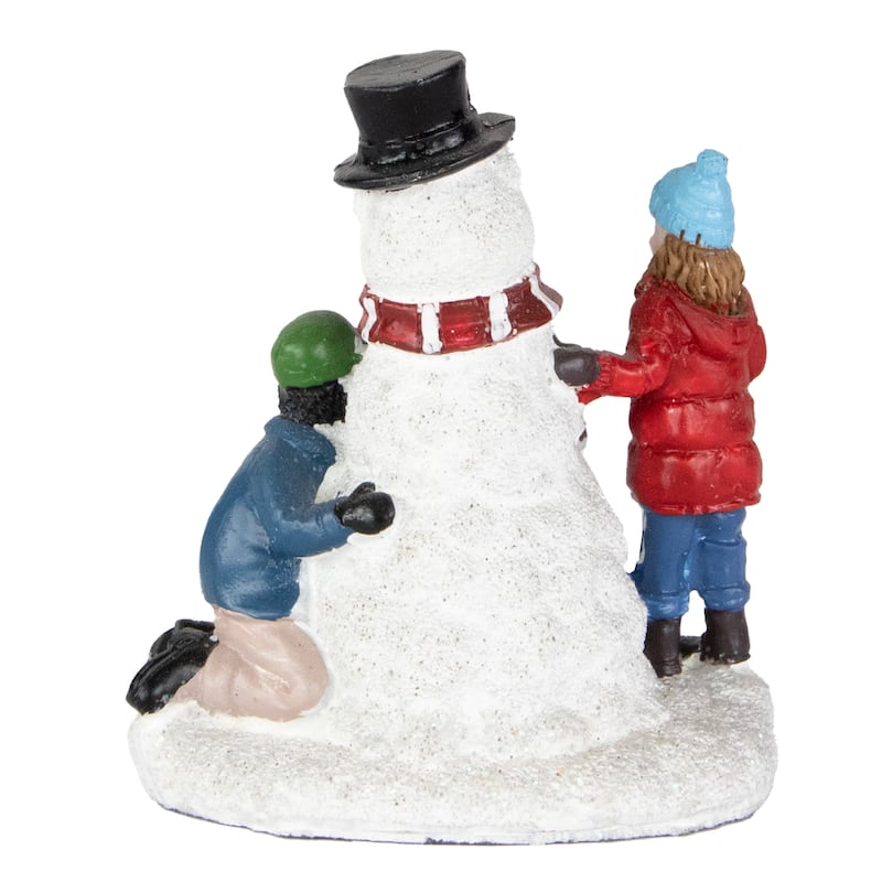 Children Build a Snowman Christmas Village Display Piece - 2.75"