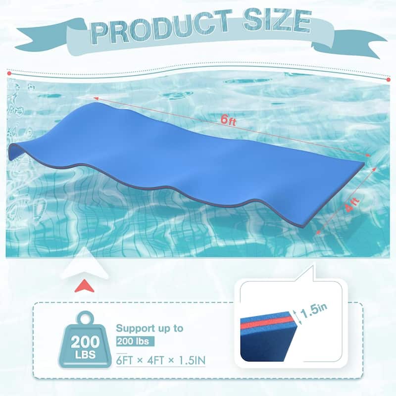 6 Ft Swimming Pool Floating Pad Foam Mat for 1 Adults, 3-Layer Tear-Resistant XPE Foam