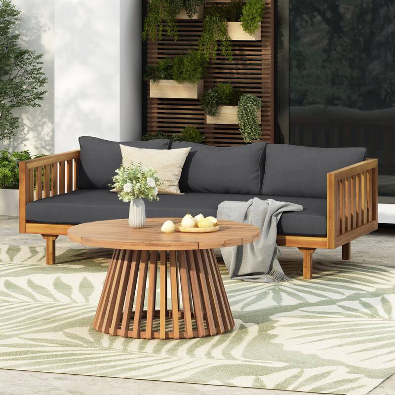 Roomfitters 3-Seater Daybed & Acacia Wood Coffee Table Set, Water-Resistant Cushions