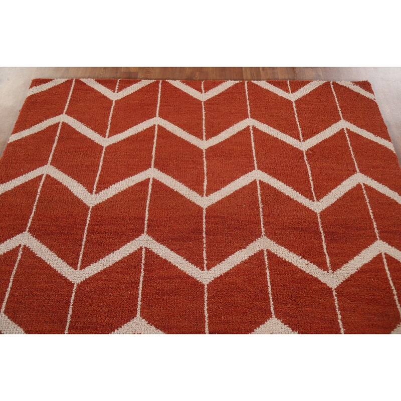 Hand Knotted Oriental 100% Wool Carpet Modern All-Over Oranges & Rust Gabbeh Area Rug - 7' 7'' X 5' 2''